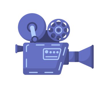 Film yapım konsepti için. Siyah kamera. Eğlence ve eğlence, eğlence, sinema endüstrisi. Poster ya da afiş. Çizgi film düz vektör çizimi beyaz arkaplanda izole edildi