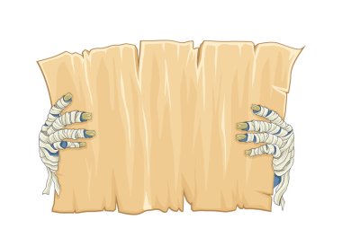 Keresteli zombi elleri. Mesaj için yer. El yazması olan ürkünç ve ürkütücü bir karakter. Korku ve tatil tatili. Poster ya da afiş. Çizgi film düz vektör çizimi beyaz arkaplanda izole edildi