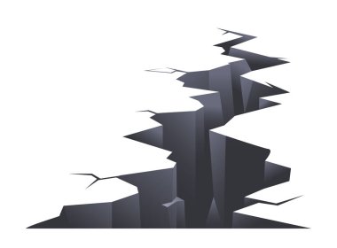 Zeminde çatlak var. Yıkım ya da yıkım. Kriz ve felaket. Felaket. Patlama ve patlama. Kapak ya da poster. Karikatür izometrik vektör çizimi beyaz arkaplanda izole edildi