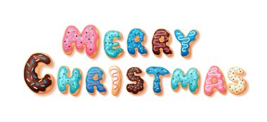 Christmas icing font concept. Merry Christmas inscription. Colorful pastry and bakery letters. Graphic element for website. Cartoon flat vector illustration isolated on white background clipart