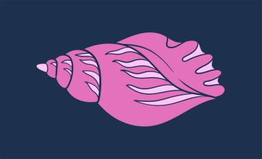 Deniz kabuğu karalama konsepti. Pembe organik desenler. Deniz hayvanı, su altı bitki örtüsü ve fauna. Vahşi yaşam ve biyoloji. Şablon ve düzen. Basit düz vektör çizimi mavi arkaplanda izole edildi