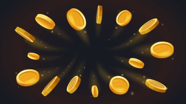 Uçan altın sikkeler ayarlandı. Dolarlar ya da avrolar kümeste. Yatırım ve ticaret, ekonomi. Ödül, ödül ve ödül. Şeffaf arkaplanda izole edilmiş gerçekçi izometrik vektör çizimi