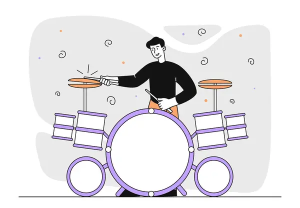 Drummer Performance Simple Man Drums Talented Musician Percussion Creativity Art — Stockvector