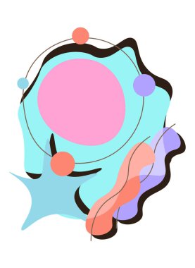 Harika bir karikatür kompozisyonu. Kırmızı, turuncu ve menekşe şekilli. Soyut psikedelik ilkel sanat tarzı. Şablon ve düzen. Düz vektör çizimi mavi arkaplanda izole edildi