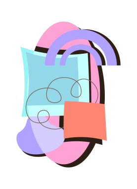 Harika bir karikatür kompozisyonu. Kırmızı, turuncu ve menekşe şekilli. Soyut psikedelik ilkel sanat tarzı. Kitapçık, broşür ya da broşür. Düz vektör çizimi mavi arkaplanda izole edildi