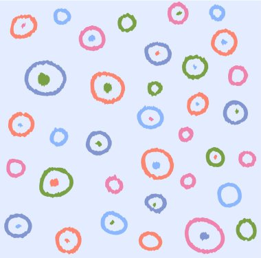 Saf boho kusursuz desen. Kumaş üzerine baskı yapmak için tasarım ögesi tekrarlanıyor. Kırmızı, mavi ve mor noktalı mermiler. Soyut süsler. Doku ve duvar kağıdı. Düz vektör illüstrasyonu