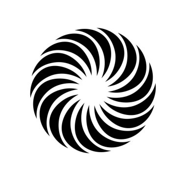 Dairesel siyah-beyaz kıvrım. Yuvarlak amblem ya da logoti. Soyut minimalist yaratıcılık ve sanat. Web sitesi afişi ya da afişi. Düz vektör çizimi beyaz arkaplanda izole edildi