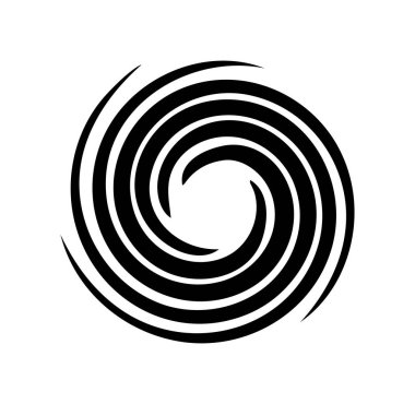 Dairesel siyah-beyaz kıvrım. Yuvarlak amblem ya da logoti. Soyut minimalist yaratıcılık ve sanat. Döndürme ve kasırga. Düz vektör çizimi beyaz arkaplanda izole edildi