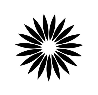 Dairesel siyah-beyaz kıvrım. Yaprakların silueti. Soyut minimalist yaratıcılık ve sanat. Döndürme etkisi. Şirket markası. Düz vektör çizimi beyaz arkaplanda izole edildi