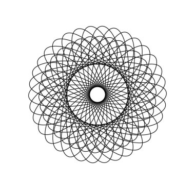 Dairesel siyah-beyaz kıvrım. Molekül yapısı. Soyut minimalist yaratıcılık ve sanat. Döndürme etkisi. Şablon ve düzen. Düz vektör çizimi beyaz arkaplanda izole edildi