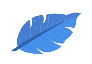 Renkli tüy ikonu. Mavi kuş tüyü. Düşen, yüzen ya da uçan nesneler. Yumuşak ve ağırlıksız. Sosyal ağlar için etiket. Düz vektör çizimi beyaz arkaplanda izole edildi