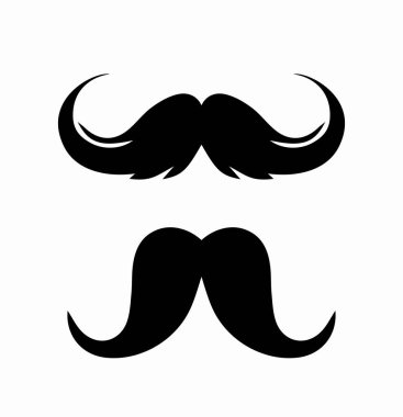 Bıyık simgesi seti. Bıyık sürüsü. Yüz kılları toplanmış. Berber dükkanı logosu ya da amblemi. Güzellik, estetik ve tarz. Şablon ve düzen. Düz vektör koleksiyonu beyaz arkaplanda izole edildi