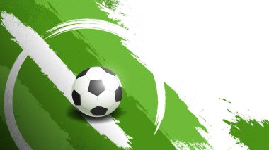 Futbol pankartı yırtılmış. Spor sahasında futbol topu. Broşür ve broşür için şablon. Yazı ve yazı için yer. Turnuva ve yarışma. Düz vektör illüstrasyonu