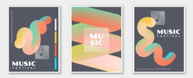 Müzik posterleri hazır. Soyut gradyan desenler ve süsler. Yeşil ve kırmızı ses dalgaları. Reklam broşürleri ve kitapçıklar için şablon. Düz vektör koleksiyonu beyaz arkaplanda izole edildi