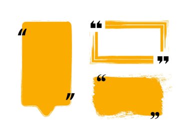 Beyaz arka planda fırça darbesi efektleri olan grunge tarzı sarı çerçeveler. Metin dekorasyonu, konuşma baloncukları ya da tasarım elementleri için uygun. Vektör illüstrasyonu