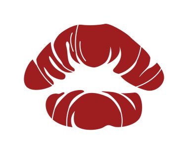 Ay çöreklerinin oluşturduğu dudakların optik yanılsaması beyaz arka planda minimalist kırmızı siluet tarzında. Yaratıcı ve kavramsal gıda temelli tasarım. Vektör illüstrasyonu