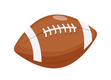 Beyaz bağcıklı ve beyaz arka planda çizgileri olan bir Amerikan futbol topu. İllüstrasyonda oyunda kullanılan spor ekipmanları vurgulanıyor. Vektör illüstrasyonu