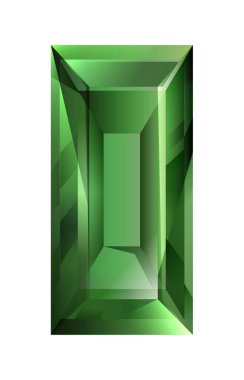 Zümrüt kesimli, ışığı yansıtan beyaz bir zümrüt kesimli yeşil bir taş. Tasarım lüks, zenginlik ve zarafeti temsil ediyor. Vektör illüstrasyonu