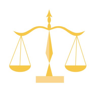 Altın pullu siluet. Adaletin sembolü. Anayasa ve kanunlar. Yasal anlaşmalar ve anlaşmalar. Ceza ve ceza. Denge ölçüsü. Düz vektör illüstrasyonu