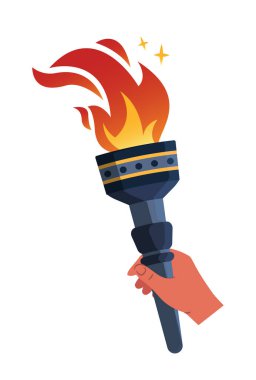 Yanan bir meşaleyi kavrayan, gücü, özgürlüğü, eylemciliği ve güçlendirmeyi temsil eden düz dizayn bir el çizimi. Düz vektör çizimi beyaz arkaplanda izole edildi