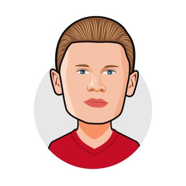 Erling Haaland Karikatür, Norveç Milli Takımı. Dünya Kupası. Vektör resmi