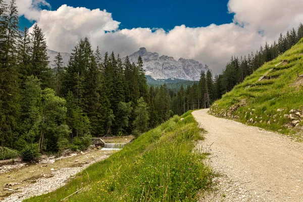Mountain trekking itinerary in Alta Badia, Italian alps. Beautiful natural landscapes