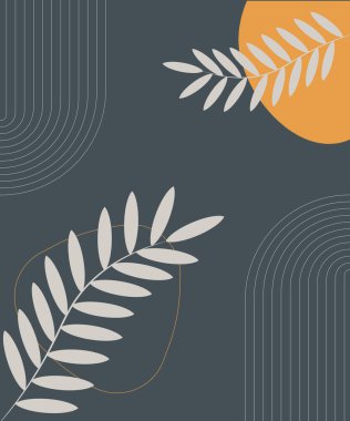 Palmiye yaprağı ve çizgilerin soyut arkaplanı. vektör illüstrasyonu