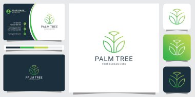 minimalist palm tree logo design vector template with business card.