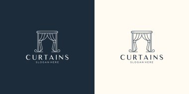 minimalist curtains logo design inspiration. symbol of curtains with mono line style concept.