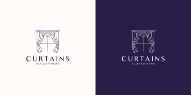 curtains logo design inspiration. symbol of curtains with mono line style concept.