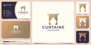 curtains logo with modern golden style color and business card template design.