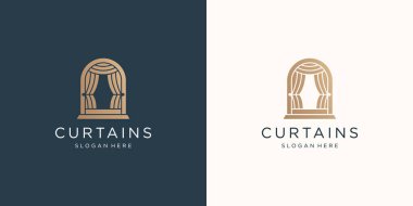 Perde logosu ilham şablonu. Lüks perdeler, sirk perdeleri, minimalist tarz sanat.