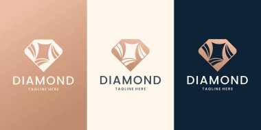 luxury diamond gem contour logo set design template.