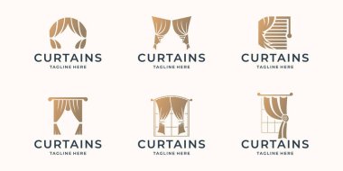 set of abstract curtains logo design inspiration. minimalist circus curtain,luxury blind,line window