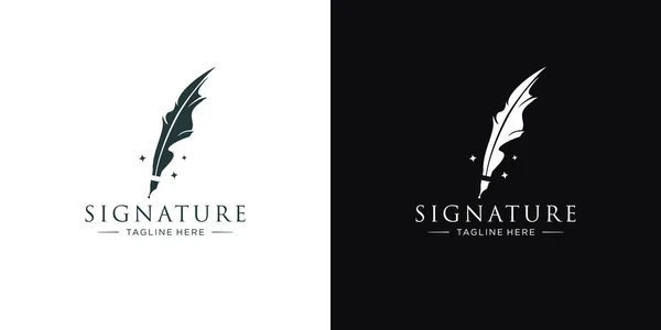 Classic Signature Writer Logo Design Author Logo Feather Ink Inspiration Ilustrações De Bancos De Imagens Sem Royalties