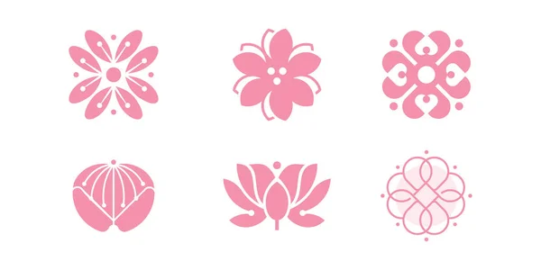 Flower Icon Set Japanese Style Logo Design Template Cherry Blossom Ilustración De Stock