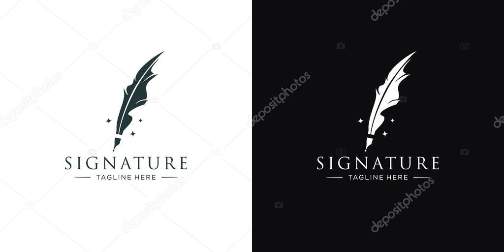 Classic signature writer logo design. author logo feather ink inspiration
