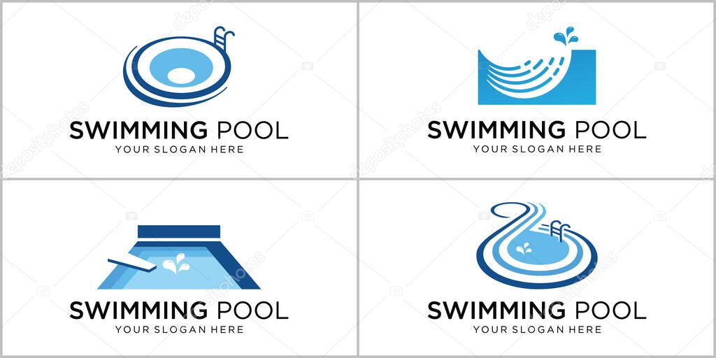Collection of swimming pool logo design template. inspirations swimming pool logotype.