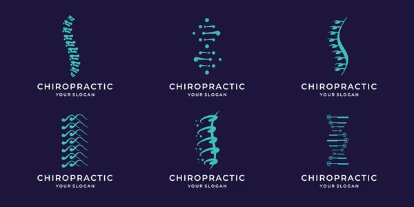 Set Abstract Chiropractic Logo Massage Back Pain Spine Symbol Osteopathy Ilustración De Stock