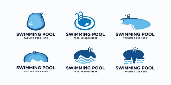 Set Collection Swimming Pool Logo Design Template Inspirations Swimming Pool Gráficos Vetores