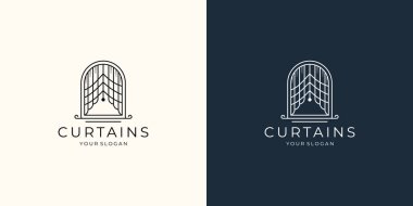 Minimalist tasarım perde logosu şablonu. İlham sirk perdeleri soyut çizgi.