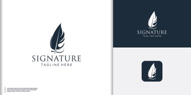 Tüy tüy kalem yazarı logo tasarım simgesi klasik kırtasiye illüstrasyonu