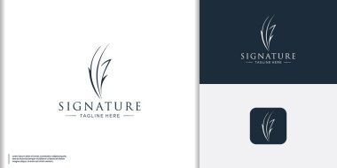 Lüks çizgi minimalist tüy tüyü kalem logosu tasarımı illüstrasyonu