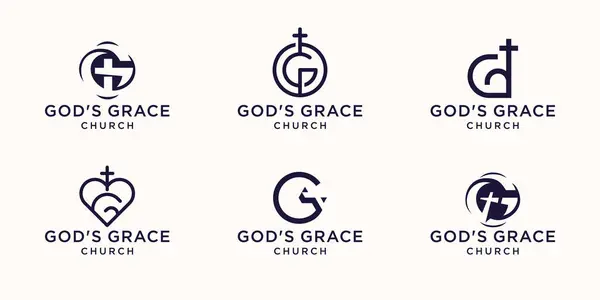 Conjunto Letra Marca Logo Letra Combinar Con Cruz Cristiana Iglesia Vector De Stock