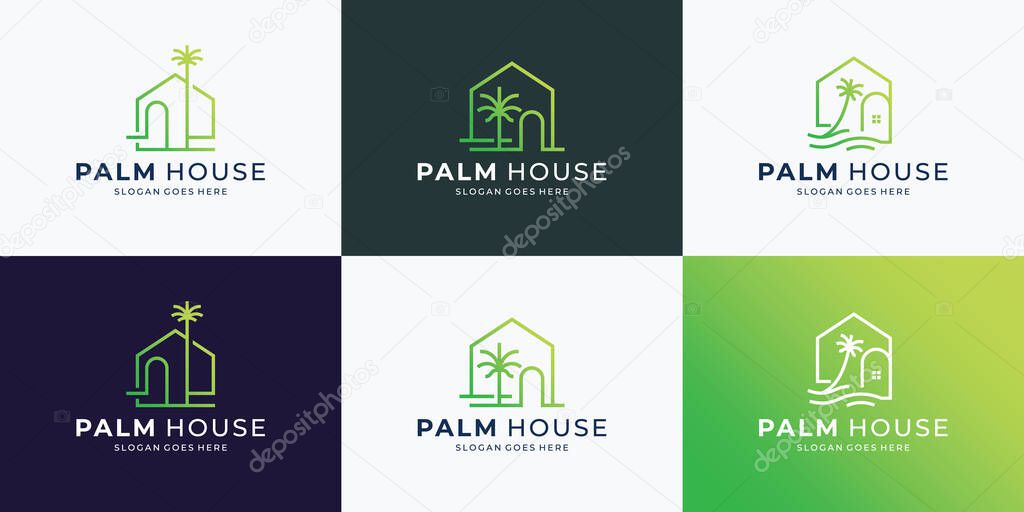 Set of minimalist Palm House logo template inspiration.