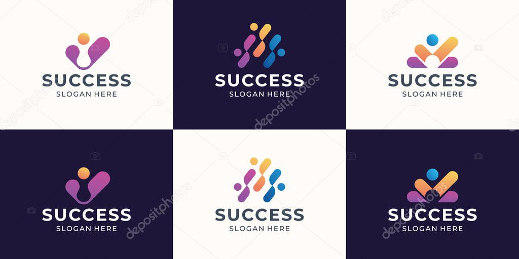 Set of Success People Check Logo design,business human good service icon symbol, analysis check logo element
