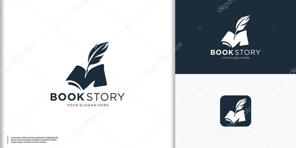 Inspiration book story feather logo design vector illustration.