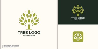 Tree Garden Ormanı Logosu Lüks tarzı. Ahşap Organik Eko sembolü Logotype basit simgesi.