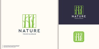 Kare uzay tarzında ağaç sapı logosu tasarımı. Çevre Yeşil Organik Santral Logotype vektör çizimi