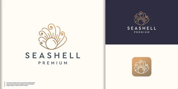 Premium Seashell minimalist logo vektör ilhamı. inci lüks hat sanat tasarımı.